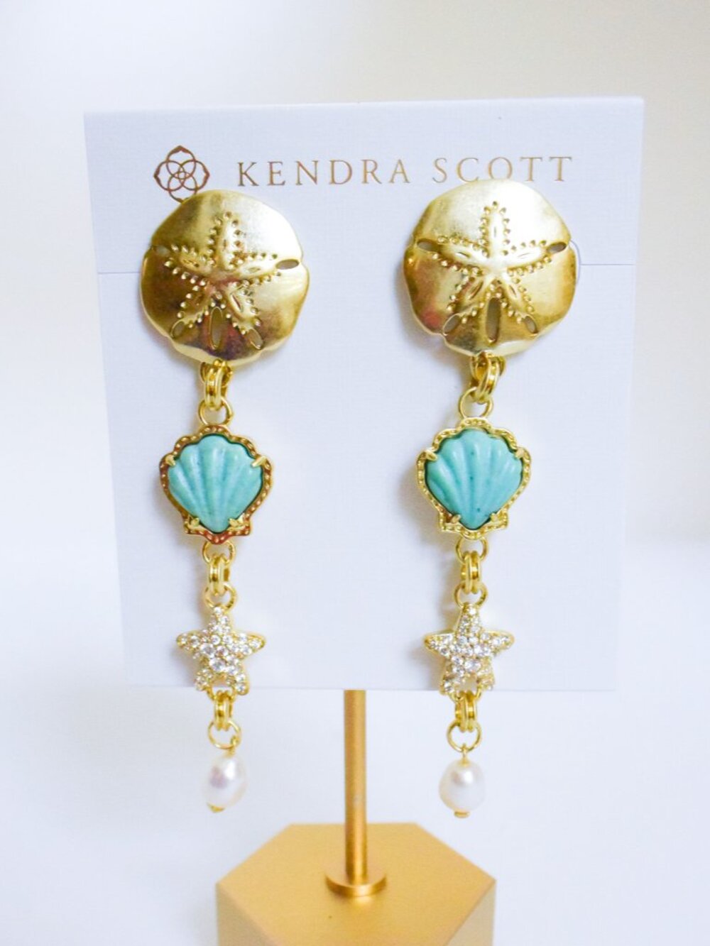 *Kendra Scott* Brynne Gold Shell Linear Earrings, Sea Green - NEW! - (rv: $65!)